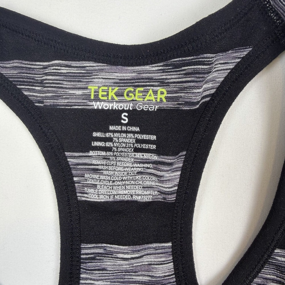 Tek Gear Black And Marled Grey Striped Light Support Sports Bra-Size Small - Picture 3 of 3
